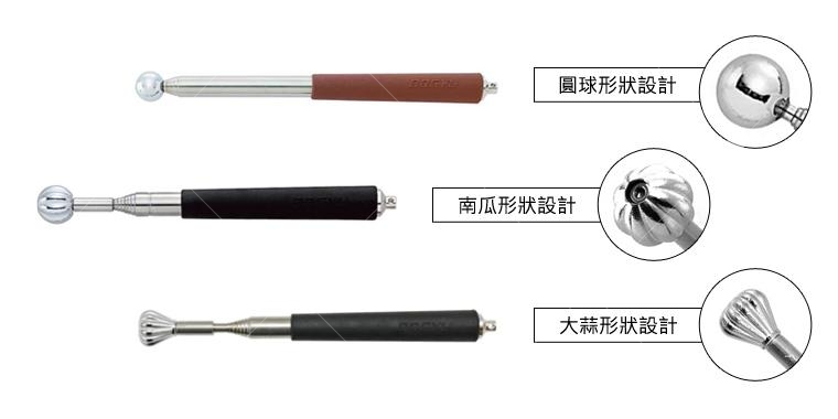 不同形式的磁磚檢測棒,南瓜狀及大蒜狀的尖端設計會比圓球狀的更容易聽到聲音。(日本土牛產業產品) 不同形式的磁磚檢測棒,南瓜狀及大蒜狀的尖端設計會比圓球狀的更容易聽到聲音。(日本土牛產業產品)