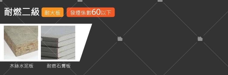 耐燃二級是耐火板，有木絲水泥板、耐燃石膏板