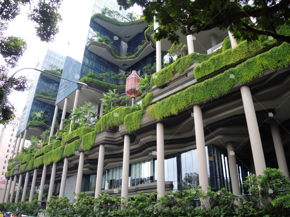 6片小徑的下方是無邊際泳池與空中花園,紅色像鳥籠一樣的裝置是客人談天說地的好空間。 6片小徑的下方是無邊際泳池與空中花園,紅色像鳥籠一樣的裝置是客人談天說地的好空間。